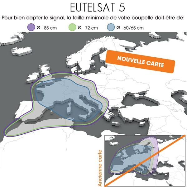 Carte de couverture du satellite Fransat (Eutelsat 5°W)